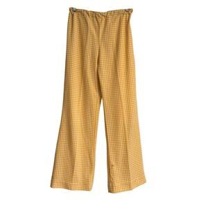Retro Yellow White Gingham High Waist Hippie Flare Leg Pants Womens Sz Small